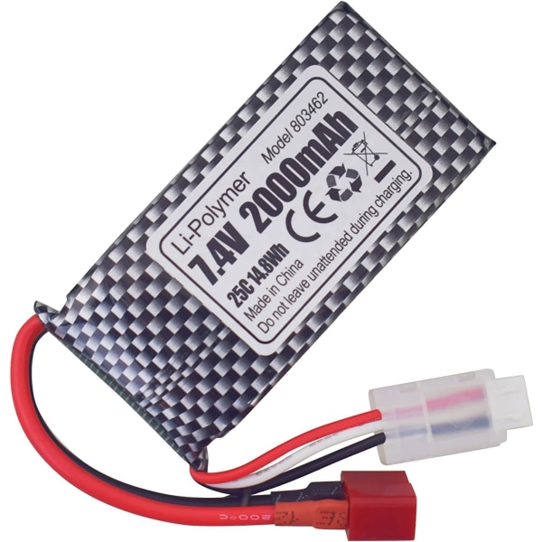 2 LiPo-akkua 7.4V 2000mAh, T-liitin, 2-in-1-laturi | Sopii RC 9200, 9200E, 200E, 9202E, HM101, 9125, S920, S921, HB101