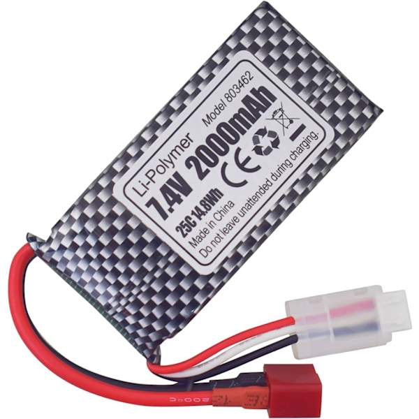Sæt med 2 LiPo-batterier 7.4V 2000mAh, T-stik, 2-i-1-oplader | Passer til RC 9200, 9200E, 200E, 9202E, HM101, 9125, S920, S921, HB101