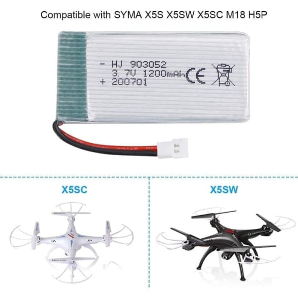 4 stk genopladelige Lipo-batterier (3,7v, 1200mAh Lipo) til Rc Quadricopter Drone Syma X5SC X5SW