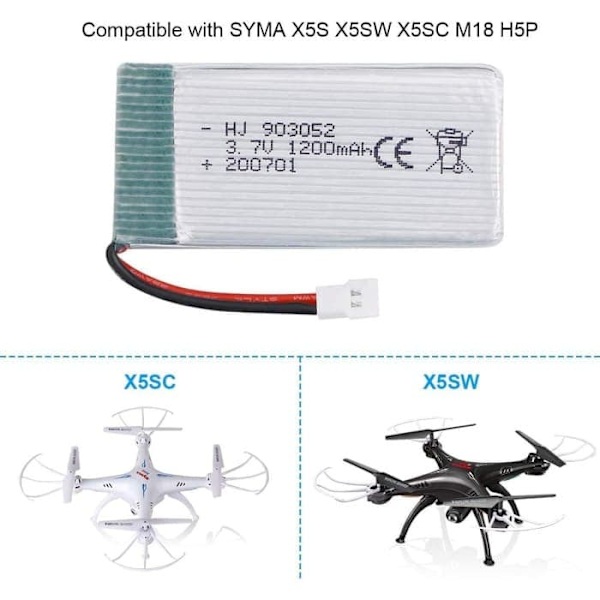 4 stk. genopladelige lipo-batterier (3,7v, 1200mAh Lipo) til Rc Quadricopter drone Syma X5SC X5SW