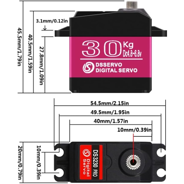 DS3230 PRO 7,4V 30KG digitaalinen servomoottori 25T-vaihteella 1/10 Baja-auto- ja kuorma-automalleihin (180 astetta)