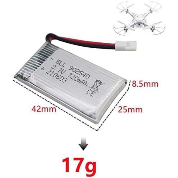 720mAh 3.7V LiPo-akku droneihin - Yhteensopiva Syma X5 / X5C / X5SC / X5SW, Cheerson CX-30W kanssa