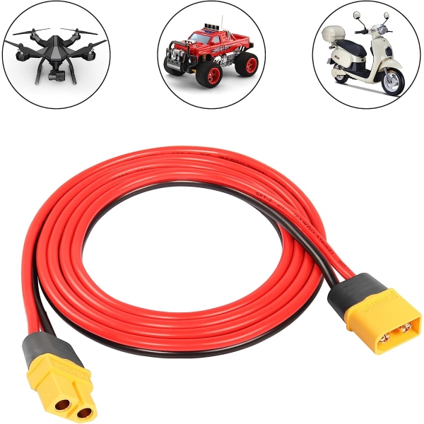 XT60 Forlængerkabel 1.2m 16AWG han-hun | til RC-batterier og FPV-droner | Høj kvalitet, sikkerhed, fleksibilitet | Gul, Silikone