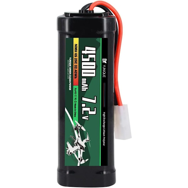 Latautuva NiMH-akku 7.2V 4500mAh Tamiya-liittimellä ja silikonikaapelilla - 6 solua - Mitat 135x47x24 mm - Virta RC-malleille