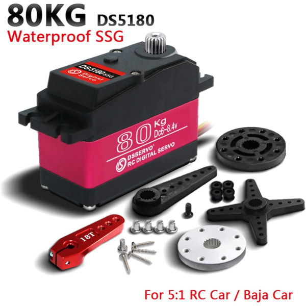 Servomotor med metalgear DS5180 7,4 V højt drejningsmoment 80KG digital servo med 18T-splines til Baja Car 1/10 model lastbil (180 grader)