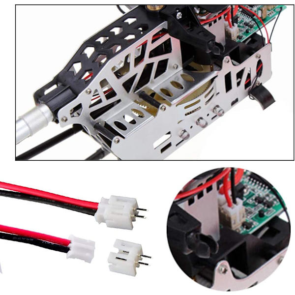 JST Micro 2 Pin -liitinsarja 2,0 mm 20 kpl | Juotetut johdot 80 mm | 7,4 V 1200 mAh akulle, radiolennokki, Lipo-laturi, punainen, silikoni