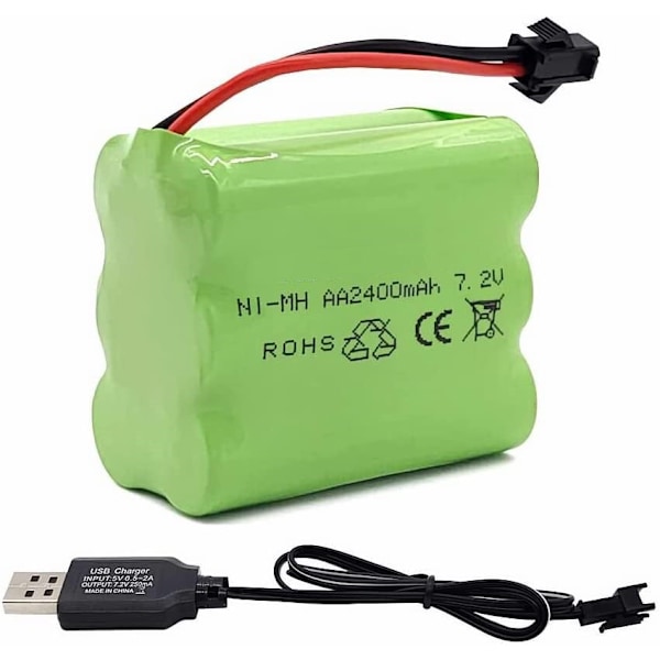 RC NiMH 7,2 V 2400 mAh AA ladattava akku USB-latauskaapelilla ja 2P SM -liittimellä, RC-ajoneuvoihin RC-autoihin RC-veneisiin