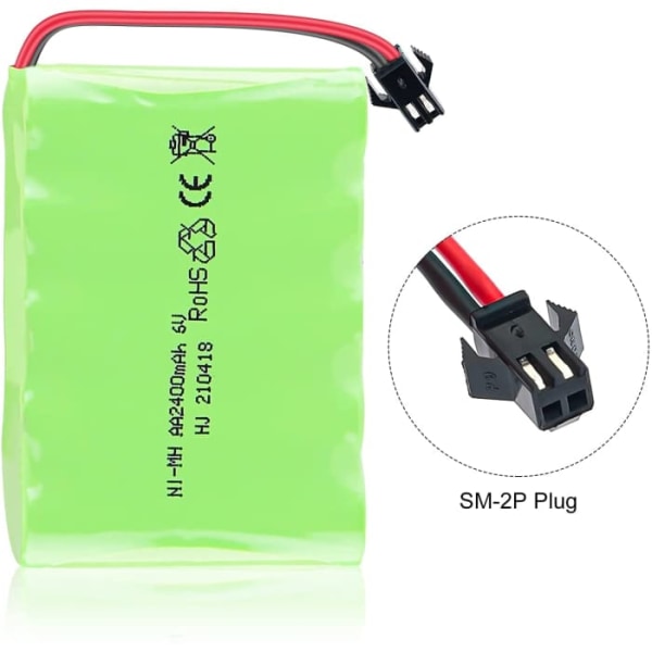 Uppladdningsbart batteri 6V Ni-MH 2400mAh | För Fjärrkontroll Bil, Rc Rock Crawler | Mått 70X51X15 mm | Snabbladdning, Grön
