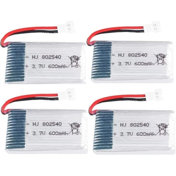 Sæt med 4 Lipo-batterier 3.7V 600mAh til droner | Kompatibel med Syma X5, Cheerson CX-30W, Skytech M68