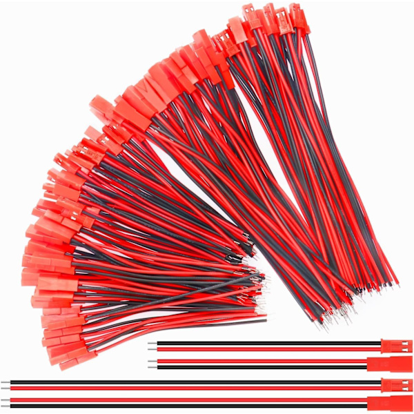 Sæt med 60 JST 22 AWG-stik, 2-bens han og hun, længde 10 cm 15 cm - perfekt til LED, lamper, RC-batterier og legetøj