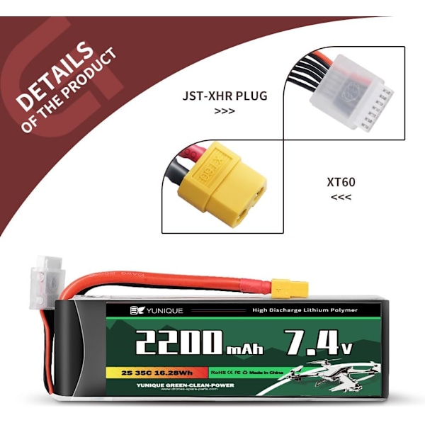 Lipo-batteri 4-cellers 14.8V 2200mAh 120C med XT60-stik, silikonekabel og blødt skal – Mål 106x34x29 mm, vægt 210 g – Høj effekt til RC-modeller