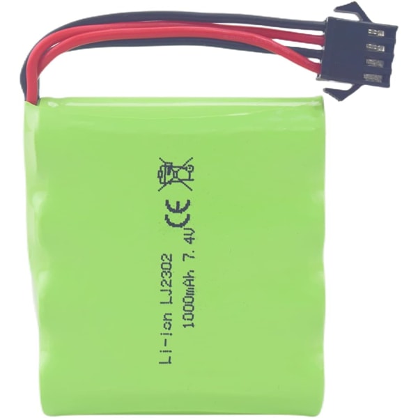 Ladattava akku 7.4V 1000mAh SM-4P RC DE36W DE65:lle | SM-4P-liitin, helppo USB-lataus | Korkea kestävyys, kompakti muotoilu, vihreä