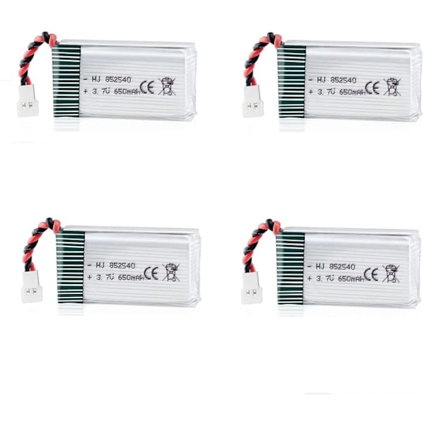 Batteri 650mAh 3.7V 25C Lipo | Kompatibel med Syma X5 X5C X5SC X5SW, Cheerson CX-30W, Skytech M68 | Set med 4 för optimal prestanda | Silver