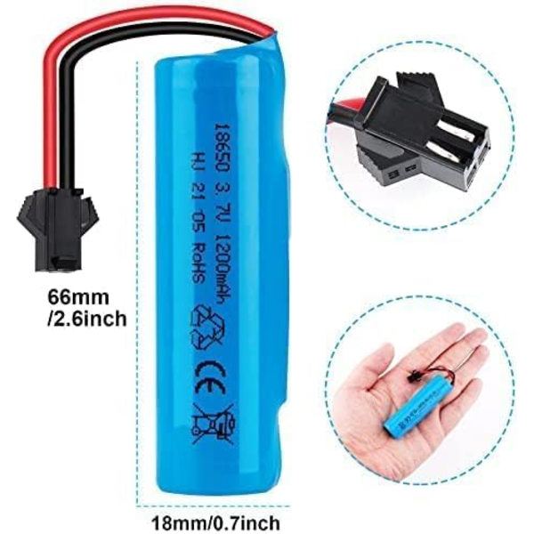 3.7V 1200mAh akut USB-kaapelilla DE45 DE42 1:14 | SM-2P-liitin | Nopea lataus, 2 kpl, sininen