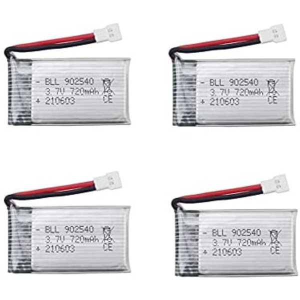 4 delar uppladdningsbart lipobatteri (3,7v, 720mAh Lipo) för Rc Quadricopter drönare Syma X5 X5C X5SC X5SW, Cheerson CX-30W, Skytech M68, Wltoys F949