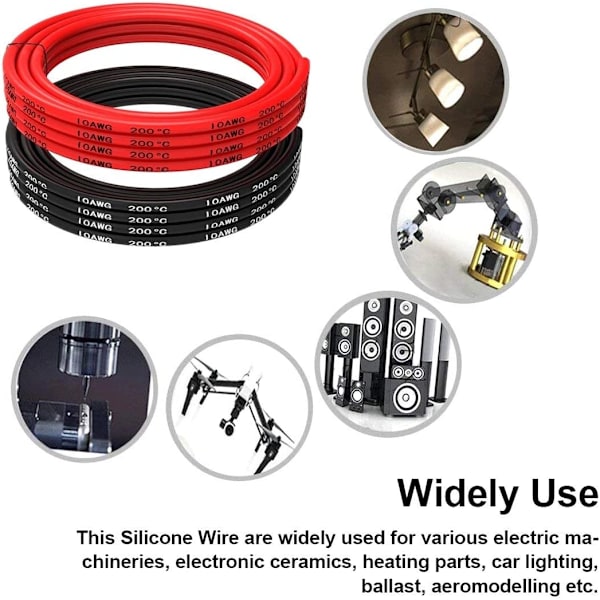 Silikonkabel 10 AWG Flexibel elektrisk ledning 5 meter [2,5 m svart och 2,5 m röd] Tinnad koppartråd Kabel Hög temperaturbeständighet