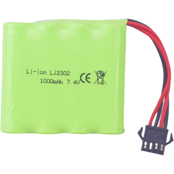 Ladattava akku 7.4V 1000mAh SM-4P RC DE36W DE65:lle | SM-4P-liitin, helppo USB-lataus | Korkea kestävyys, kompakti muotoilu, vihreä