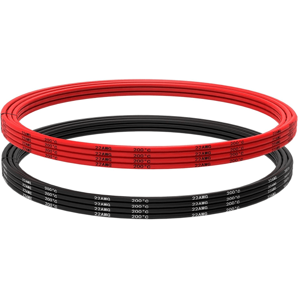 22 AWG silikonekabel fleksibelt strømkabel 5 meter [2,5 m sort og 2,5 m rød] fortinnet kobberkabel Høj temperatur modstand