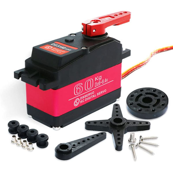 DS5160 7.4V 60KG Digitaalinen Servomoottori | 18T-sarvilla robotiikkaan ja automalleihin | 180 asteen kierto, alumiini