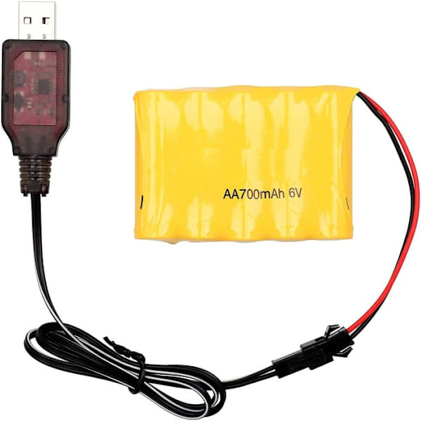 Batteri 6V 700mAh AA Ni-CD | Til RC-modeller og legetøj, WLtoys K989, Tello DJI | Inkluderer USB-kabel, gul | Størrelse 71 x 51 x 14-81 gr