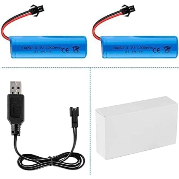 3.7V 1200mAh akut USB-kaapelilla DE45 DE42 1:14 | SM-2P-liitin | Nopea lataus, 2 kpl, sininen
