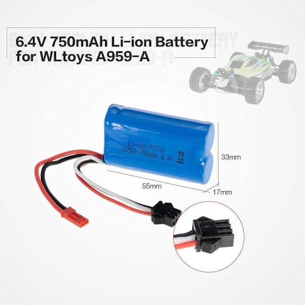 Uppladdningsbart Lipo-batteri (6,4 V 750 mAh) för bil för A959-A A969-A A979-A K929-A RC Truck 16500