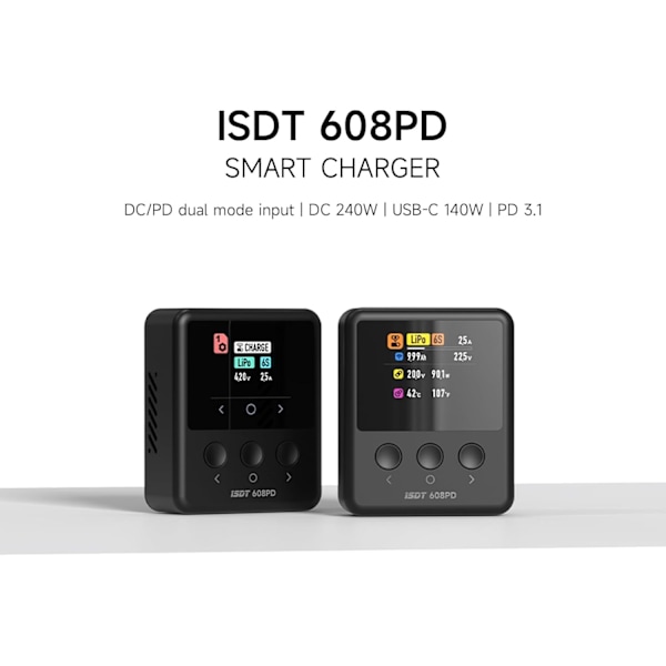 ISDT 608PD Lipo Batterilader, DC 240W/10A, USB C 100W/5A, RC Balance Udladning Smart Digital Batterilader til LiFe/Lilon/LiPo/LiHV, NiMH-batterier