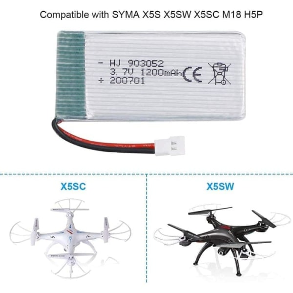 2 kpl 3,7 V 1200 mAh Lipo-akkua Syma X5SC X5SW - ladattavat