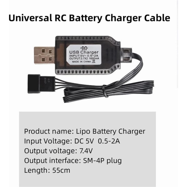 USB-universaalinen RC-laturikaapeli SM-4P-liittimellä 2S 7,4 V LiPo-akulle Yhteensopiva RC-auto / auto / lentokone