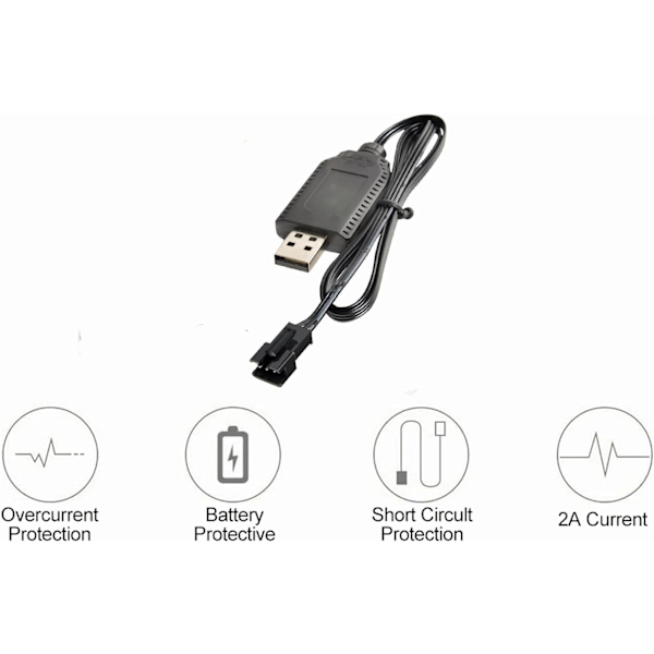 USB batterilader til 7.4V 2S LiPo-batterier | SM-3P-tilslutning | Sikker og alsidig opladning | Let og bærbar | Kompatibel med RC Bil/Drone/Båd