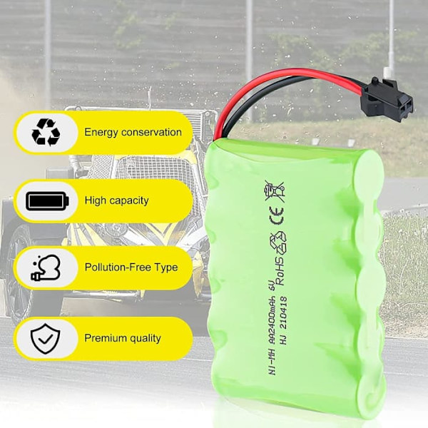 6V Ni-Mh 2400mAh uppladdningsbart batteri för bilfjärrkontroll | USB-kabel ingår | Varar mer än 18 min, Grön