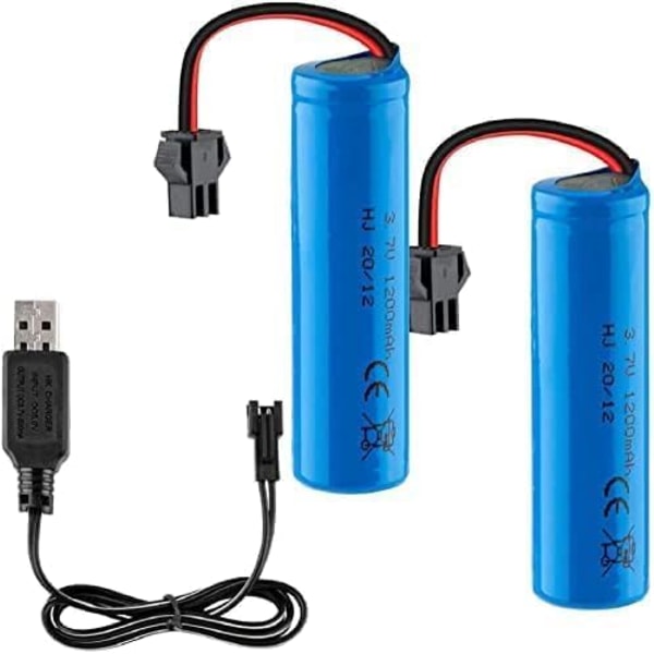 3.7V 1200mAh akut USB-kaapelilla DE45 DE42 1:14 | SM-2P-liitin | Nopea lataus, 2 kpl, sininen