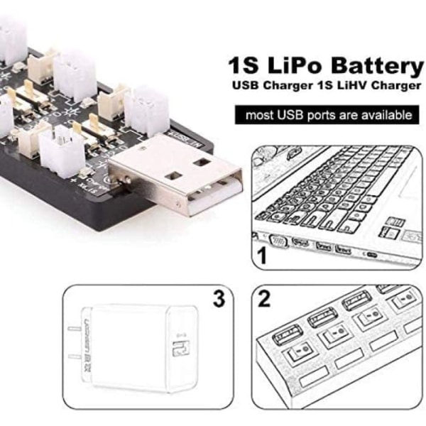 1S LiPo batterioplader USB 3.8V/ 4.35V 6 kanaler LiSV oplader 1S Small Tiny Whoop Blade Inductrix Micro JST 1.25 JST-PH 2.0 mCX mCPX stik
