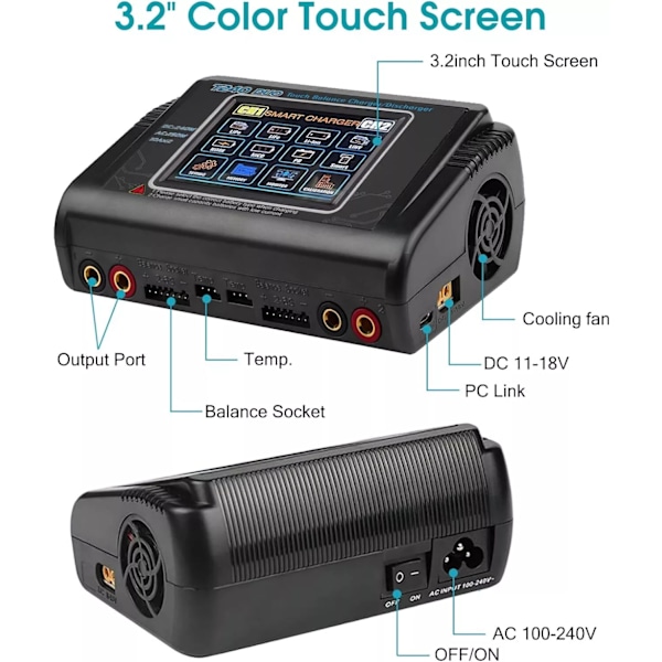 HTRC T240 DUO RC Älykäs Lataaja/Tasapainottaja Li-ion, LiPo, LiFe, LiHV, NiCd, NiMH, PB - Kaksois Monitoiminen Lataaja, AC 150W / DC 240W, 10A