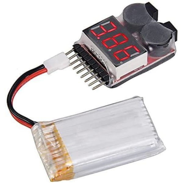 Summerlarm 1-8s för Lipo-batterier | Lågspänningsindikator med röd LED-lampa, utbytbar | Idealisk för WLtoys 144001, Bilbatterifodral, Svart, Plast