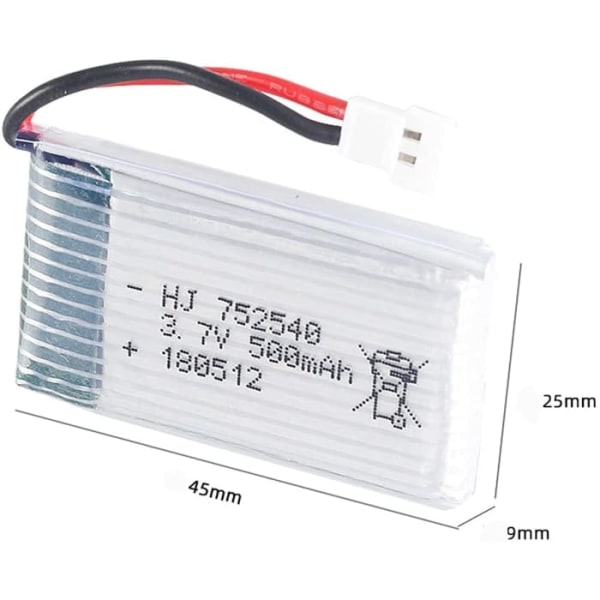 4 stk. genopladelige Lipo-batterier 3,7v, 500mAh til Rc Quadcopter drone Syma X5 X5C X5SC X5SW, Cheerson CX-30W, Skytech M68, Wltoys F949