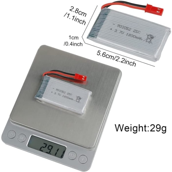 Li-Po Batteri 3.7V 1800mAh 25C | Med JST-kontakt för JJRC H11D, H11C, HQ898B | Hög kapacitet och optimal prestanda | Idealisk ersättare