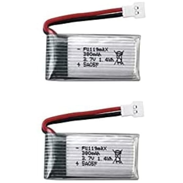 3.7v 380mAh LiPo Batteri 2 styk Hubsan X4, H107c, H107d, H107L, Syma X11, X11C, HS170 | Ideel til RC Quadcopters, RC helikoptere, sølv