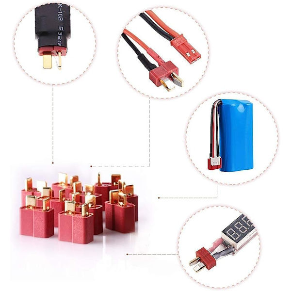 25 parin sarja T-Plug uros- ja naarasliittimiä Deans Connector | Yhteensopiva RC-mallien kanssa Lennokit, autot, veneet | Kestävät materiaalit, Punainen