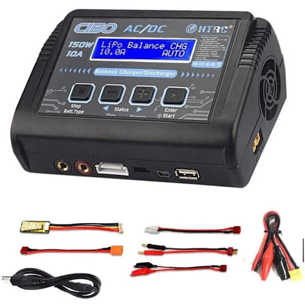 HTRC RC LiPo-oplader 150W 10A 1-6S AC/DC C150 til NiCd Li-Ion Life NiMH LiHV PB Smart-batteri (sort)
