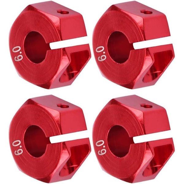 Hex-navan sovittimet, 12 mm Universaali HSP Sakura 1/10 mittakaavan RC-autoille (4 kpl) (6 mm - punainen)