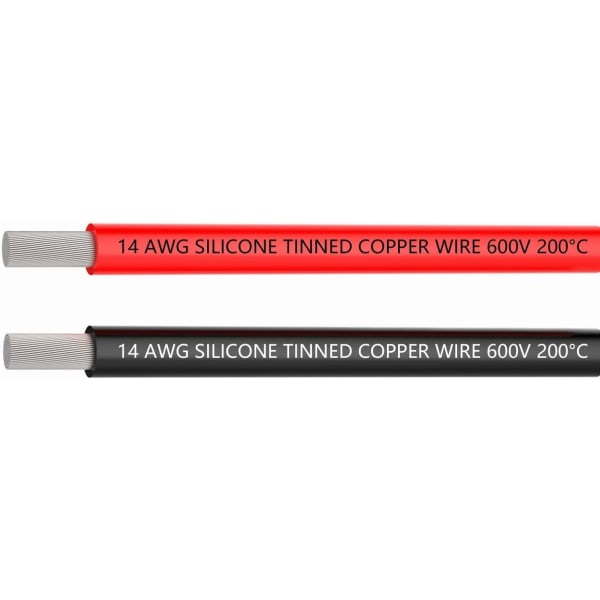 Silikonkabel 14 AWG Flexibel elektrisk ledning 5 meter [2,5 m svart och 2,5 m röd] Tinnad koppartråd Kabel Hög temperaturbeständighet