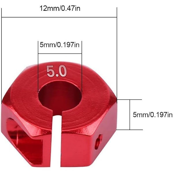 Hex-hjulnavadaptrar, 12 mm Universal för HSP Sakura 1/10 skala RC-bilar (4 stycken) (5 mm - röd)