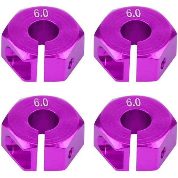 Kuusiokolopyörän navan sovittimet, 12 mm Universaali HSP Sakura 1/10 RC-autoille (4 kpl) (6 mm - violetti)