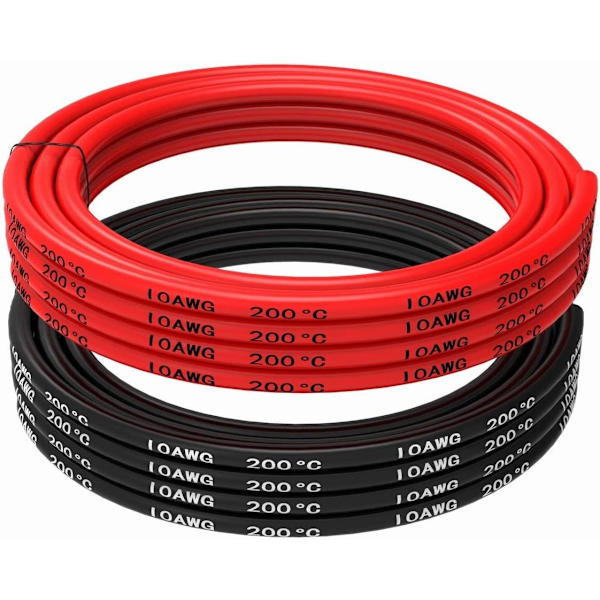 Silikonikaapeli 10 AWG Joustava sähköjohto 5 metriä [2,5 m musta ja 2,5 m punainen] Tinattu kuparilanka Kaapel Korkean lämpötilan kestävyys