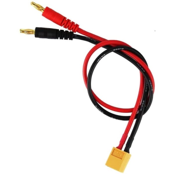 XT60 Ladekabel 2 stykker 30cm | XT60 Stik & 4mm Bananstik | 14AWG Silikone til modelbatterier, Sort, Rød, Gul, Polyester