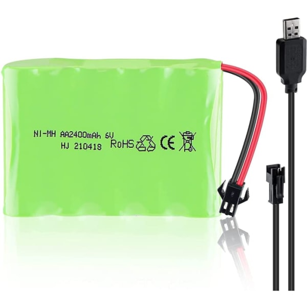 6V Ni-Mh 2400 mAh uppladdningsbart batteri för bilfjärrkontroll + USB-laddningskabel