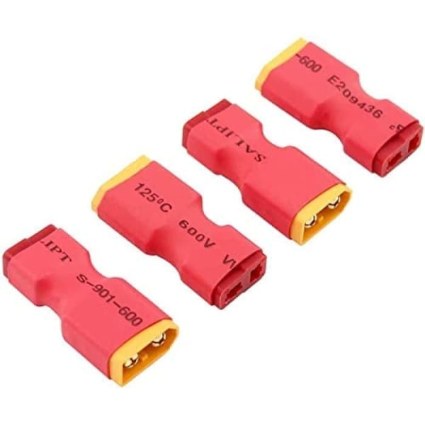 XT60 hane till hona T-Plug Adapter 4 stycken | Snabb konvertering | Lättvikt | Kompatibelt Lipo-batteri, Stereo, Kontakt, Röd