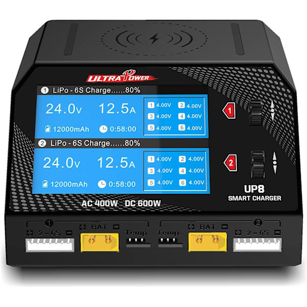 UP8 Dual Channel Smart Charger 600W 16A AC/DC - Nopea ja turvallinen lataus LiPo/LiFe/LiHV/NiMH-akuille