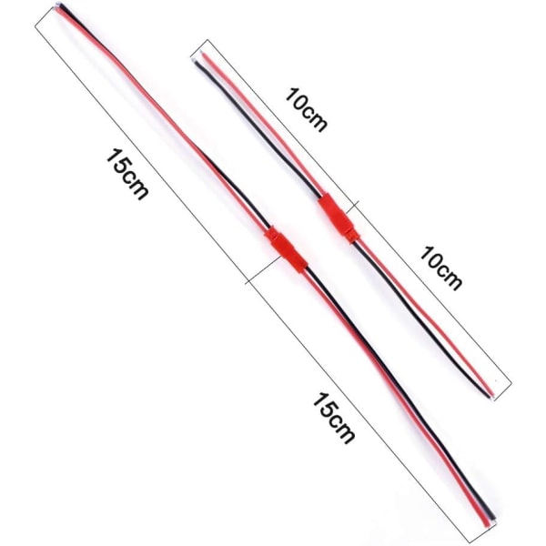 20 JST 22 AWG -liitintä, 2-napainen uros ja naaras, pituus 10 cm 15 cm - täydellinen LED-valoihin, lamppuihin, RC-akuihin ja leluihin
